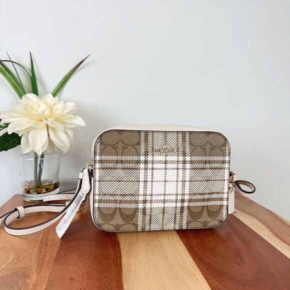 NWT Coach Mini Camera Bag In Signature Canvas With Hunting Fishing Plaid Print - Picture 2 of 7